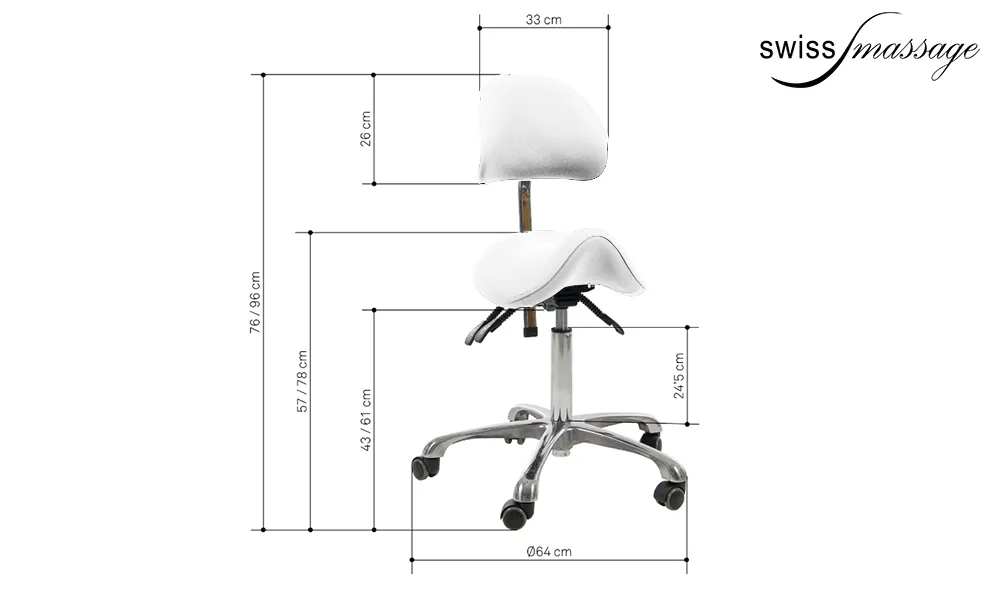Dimensions tabouret médical ergonomique avec dossier modèle Noble blanc